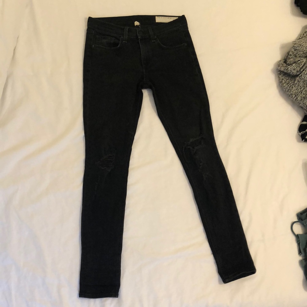 Rag & Bone faded black ripped-knee skinny jeans